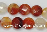 CAG2393 15.5 inches 14mm faceted coin red agate beads wholesale