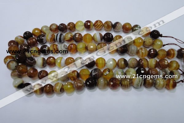 CAG2713 15.5 inches 10mm faceted round yellow line agate beads
