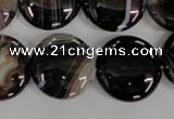 CAG2911 15.5 inches 20mm flat round black line agate beads