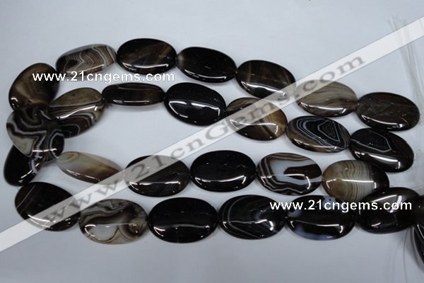 CAG3006 15.5 inches 20*30mm oval black line agate beads