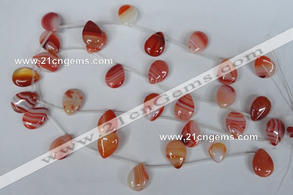 CAG3287 Top-drilled 15*20mm flat teardrop red line agate beads