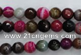 CAG3302 15.5 inches 8mm faceted round colorfull line agate beads