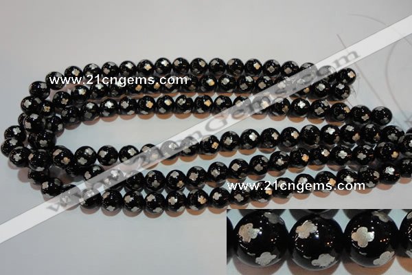 CAG3352 15.5 inches 8mm carved round black agate beads wholesale