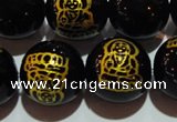 CAG3387 15.5 inches 14mm carved round black agate beads wholesale