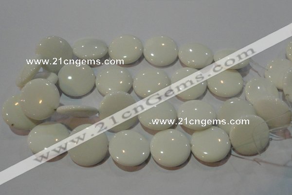 CAG3450 15.5 inches 30mm flat round white agate gemstone beads