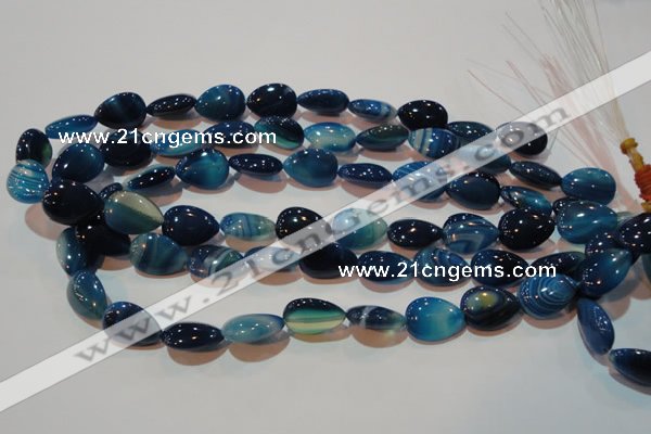 CAG3470 15.5 inches 13*18mm flat teardrop blue line agate beads