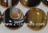 CAG3506 15.5 inches 25mm flat round brown line agate beads