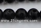 CAG3675 15.5 inches 16mm carved round matte black agate beads