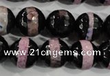 CAG5153 15 inches 12mm faceted round tibetan agate beads wholesale