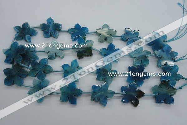 CAG5384 15.5 inches 27mm carved flower dragon veins agate beads