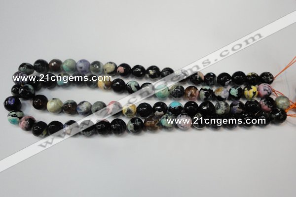 CAG5813 15 inches 10mm faceted round fire crackle agate beads