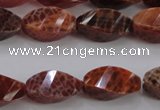 CAG583 15.5 inches 10*20mm faceted & twisted rice natural fire agate beads
