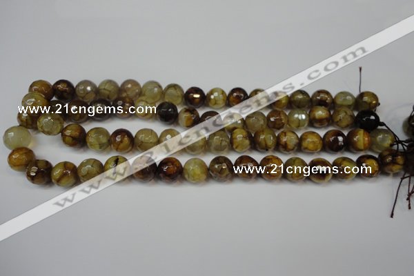 CAG5831 15 inches 12mm faceted round fire crackle agate beads