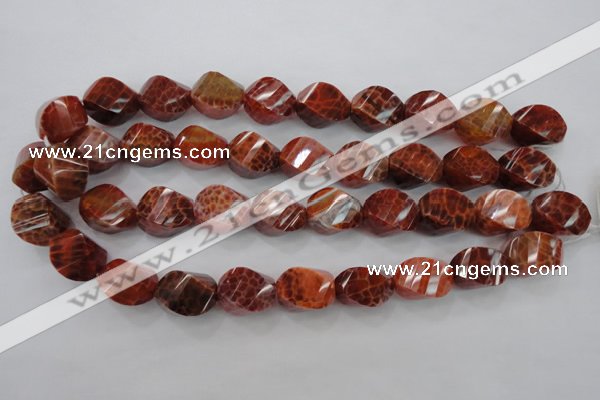 CAG584 15.5 inches 15*20mm faceted & twisted rice natural fire agate beads