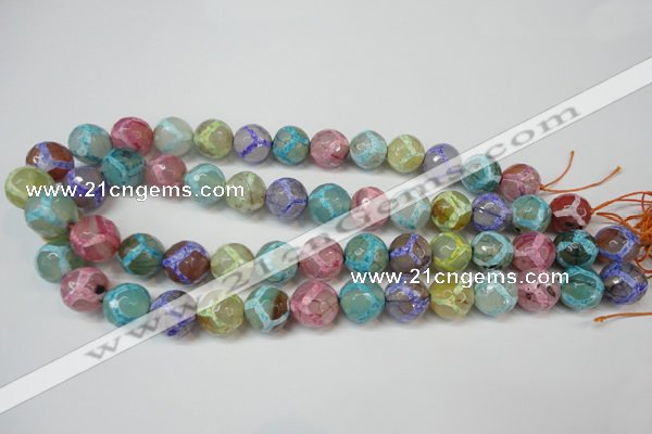 CAG5894 15 inches 14mm faceted round tibetan agate beads wholesale