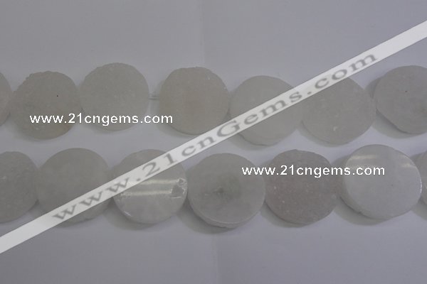 CAG5984 15.5 inches 35mm coin white agate gemstone beads