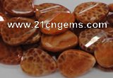 CAG674 15.5 inch 15*20mm faceted teardrop twisted natural fire agate beads