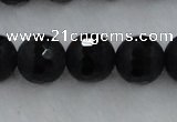 CAG7454 15.5 inches 12mm faceted round matte black agate beads