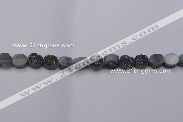 CAG7950 7.5 inches 8*10mm oval plated white druzy agate beads