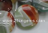 CAG806 15.5 inches 30mm flat round rainbow agate gemstone beads