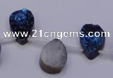 CAG8116 Top drilled 12*16mm teardrop blue plated druzy agate beads