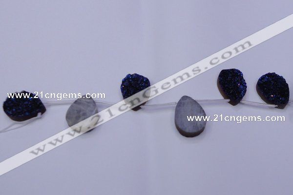 CAG8146 Top drilled 30*40mm teardrop blue plated druzy agate beads
