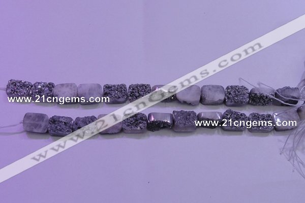 CAG8222 Top drilled 12*16mm rectangle silver plated druzy agate beads