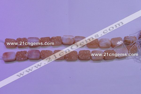 CAG8231 Top drilled 13*18mm rectangle champagne plated druzy agate beads