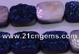 CAG8246 Top drilled 15*20mm rectangle blue plated druzy agate beads