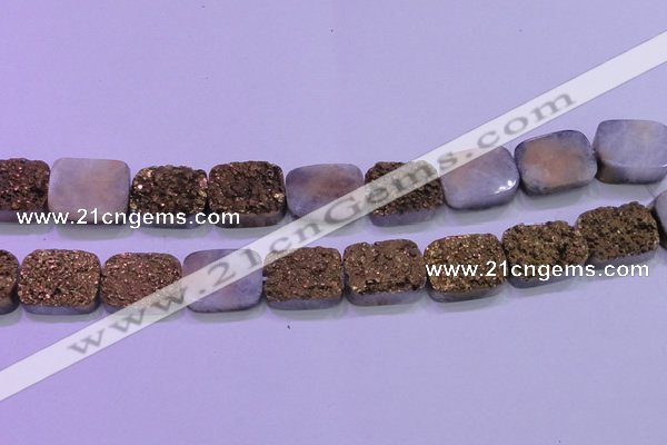 CAG8253 Top drilled 18*25mm rectangle glod plated druzy agate beads