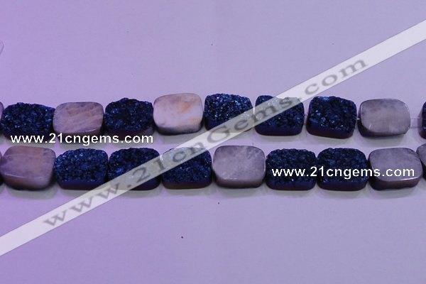 CAG8256 Top drilled 18*25mm rectangle blue plated druzy agate beads