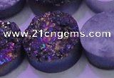 CAG8404 7.5 inches 30mm coin rainbow plated druzy agate beads
