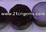 CAG8415 7.5 inches 35mm coin purple plated druzy agate beads