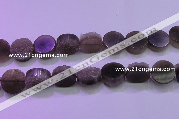 CAG8437 15.5 inches 25mm coin grey druzy agate gemstone beads