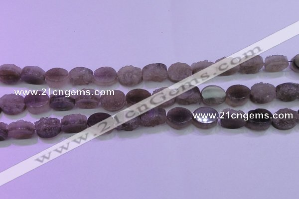 CAG8441 15.5 inches 10*14mm oval grey druzy agate gemstone beads