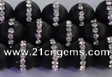 CAG8842 15.5 inches 10mm round matte agate with rhinestone beads