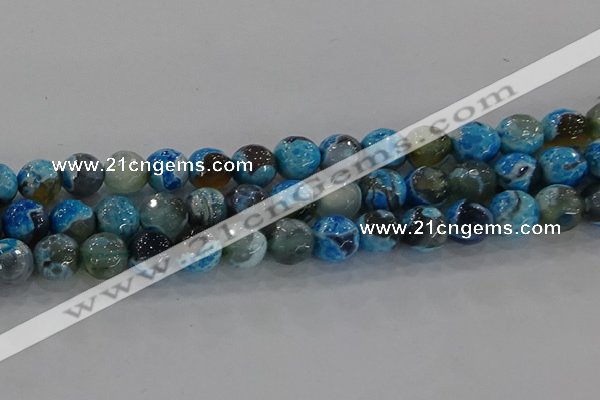 CAG8944 15.5 inches 8mm faceted round fire crackle agate beads