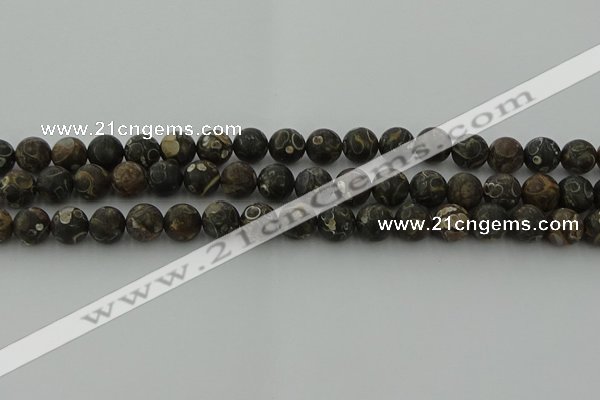 CAG9383 15.5 inches 10mm round matte turritella agate beads