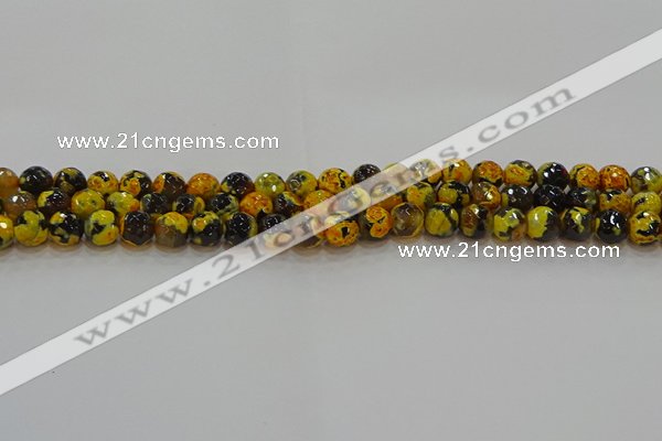 CAG9452 15.5 inches 8mm faceted round fire crackle agate beads