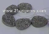 CAG9672 7.5 inches 30*40mm teardrop silver plated druzy agate beads