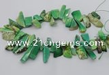 CAG9725 Top drilled 8*20mm - 12*40mm freeform grass agate beads