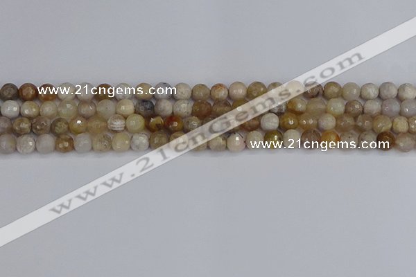 CAG9853 15.5 inches 6mm faceted round ocean fossil agate beads