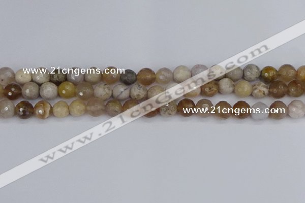 CAG9854 15.5 inches 8mm faceted round ocean fossil agate beads