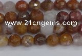 CAG9910 15.5 inches 4mm faceted round red moss agate beads