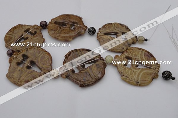CAL30 14.5 inches 54*56mm carved fish agalmatolite beads