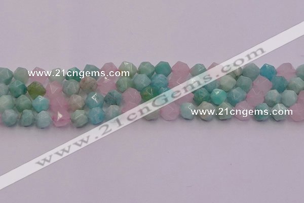 CAM1443 15.5 inches 10mm faceted nuggets amazonite & rose quartz beads