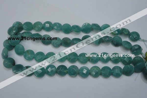 CAM942 15.5 inches 14mm faceted coin amazonite gemstone beads