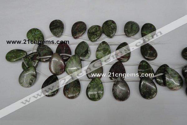 CBG24 Top-drilled 22*30mm flat teardrop bronze green gemstone beads