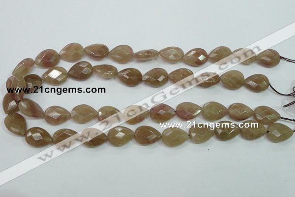 CBQ260 15.5 inches 13*18mm faceted flat teardrop strawberry quartz beads
