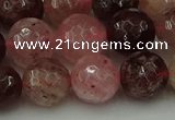 CBQ414 15.5 inches 12mm faceted round strawberry quartz beads